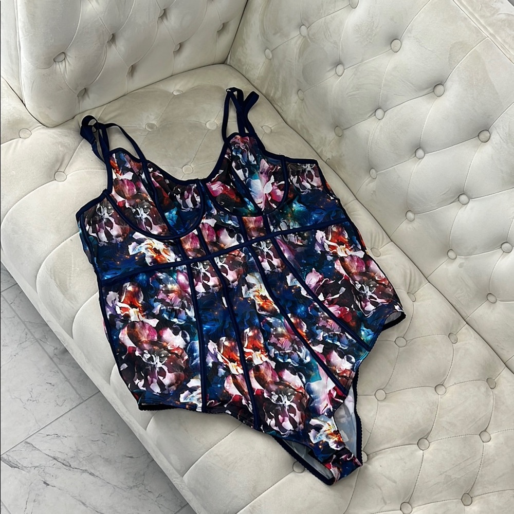 Torrid Floral galaxy print lingerie bodysuit 4X NWT